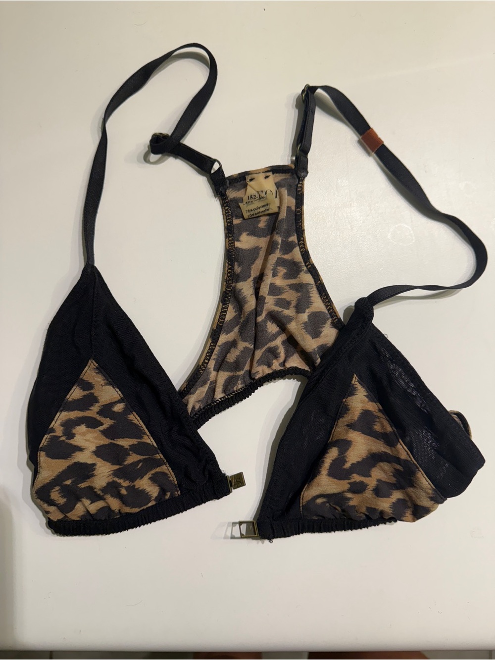 XOXO Leopard-Panel Triangle Bralette - Black & Tan